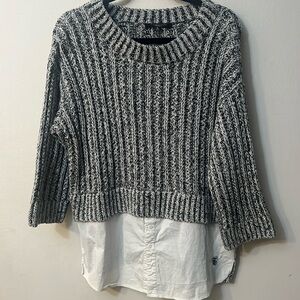 Thakoon Womens Gray Long Sleeves Cable Knit Layered Shirting Sweater size XL - L